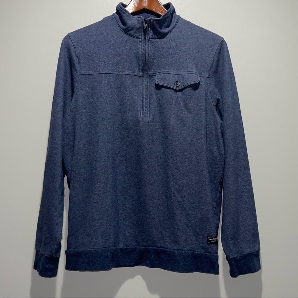 Travis Mathew Men’s Blue 1/4 Zip Pullover Long Sleeve Pockets Shirt Size Medium